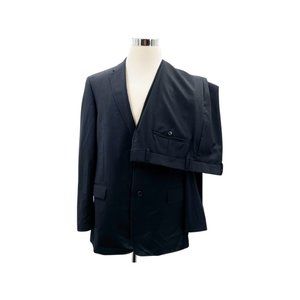 Tommy Hilfiger Men’s Navy Blue Striped 2-Button, Double Vent Suit 42L